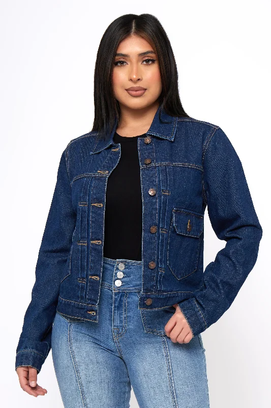 Women’s bomber jackets for sporty style -Denim Jacket with Patch Pockets