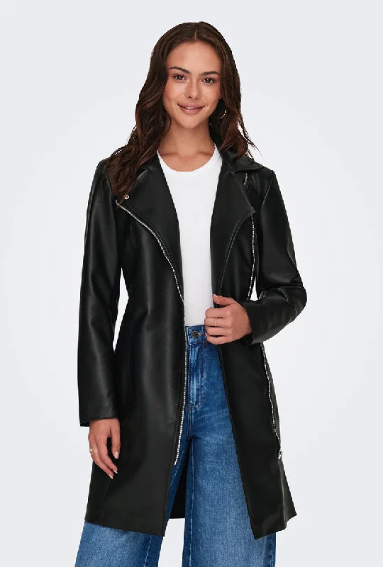 Women’s puffer jackets for warmth and comfort -JDY ETTA LONG FAUX LEATHER COAT