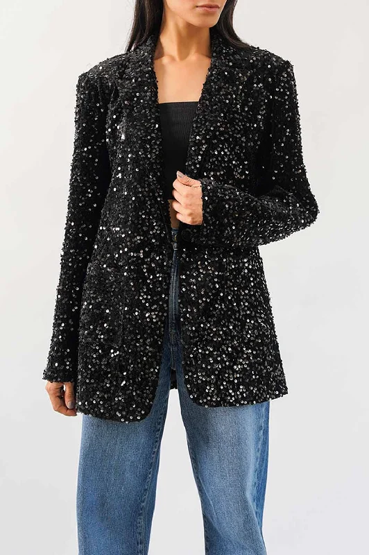 Women’s oversized puffer jackets for cozy fit -SEQUINNED EVENING BLAZER