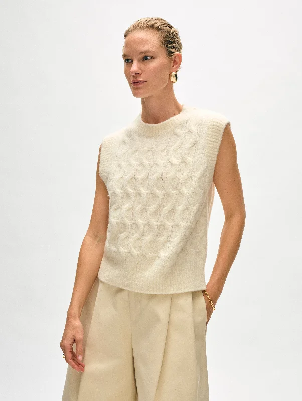 Women’s high-low tops for unique silhouette -Merino Cashmere Bouclé Cable Vest