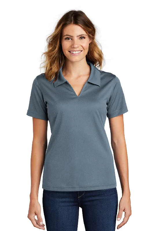 Women’s denim button-up tops for casual chic -Sport-Tek Womens Dri-Mesh Moisture Wicking Short Sleeve Polo Shirt - Steel Grey