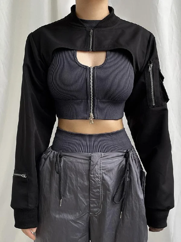 Women’s leather bomber jackets for bold look -Cyberpunk Bolero Jacket