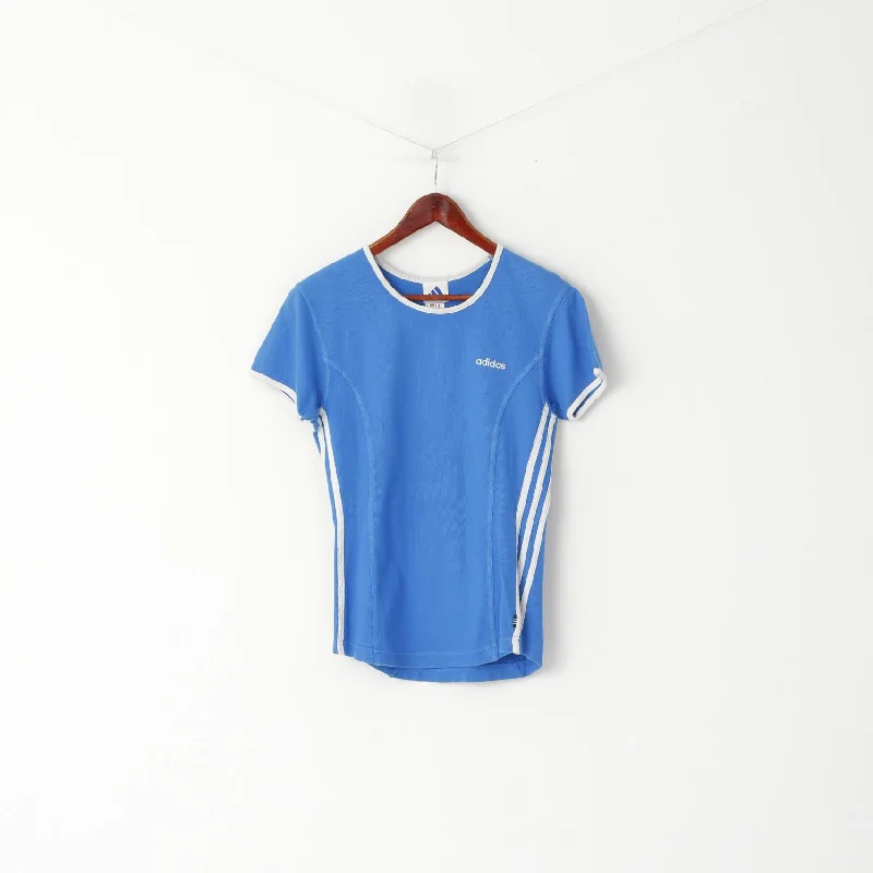 Women’s plaid tops for classic look -Adidas Women 10 38 S Shirt Blue Vintage Cotton Crew Neck Sport Top