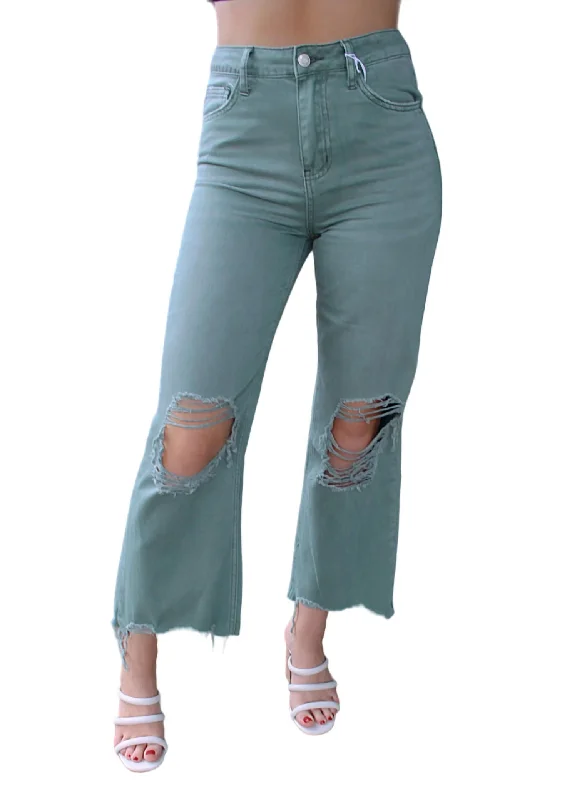 Women’s A-line dresses for flattering shape -Women’s wide-leg trousers for formal occasions -90's Vintage Crop Flare Jean In Green