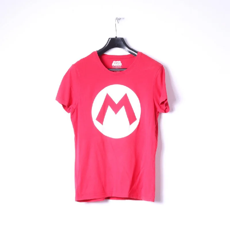 Women’s printed tops for bold fashion -Super Mario Womens M Shirt Red Cotton Nintendo Logo Stretch Top