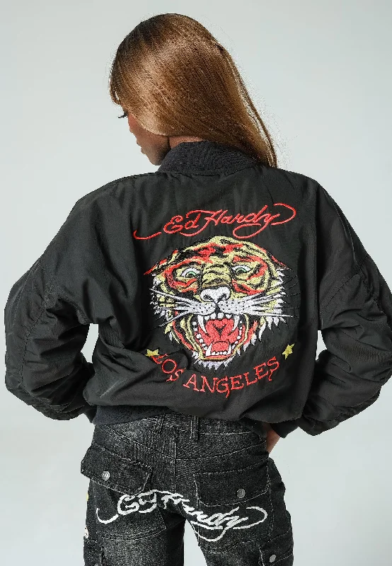 Women’s bomber style jackets for trendy vibe -Womens La-Tiger-Roar Bomber Jacket - Black