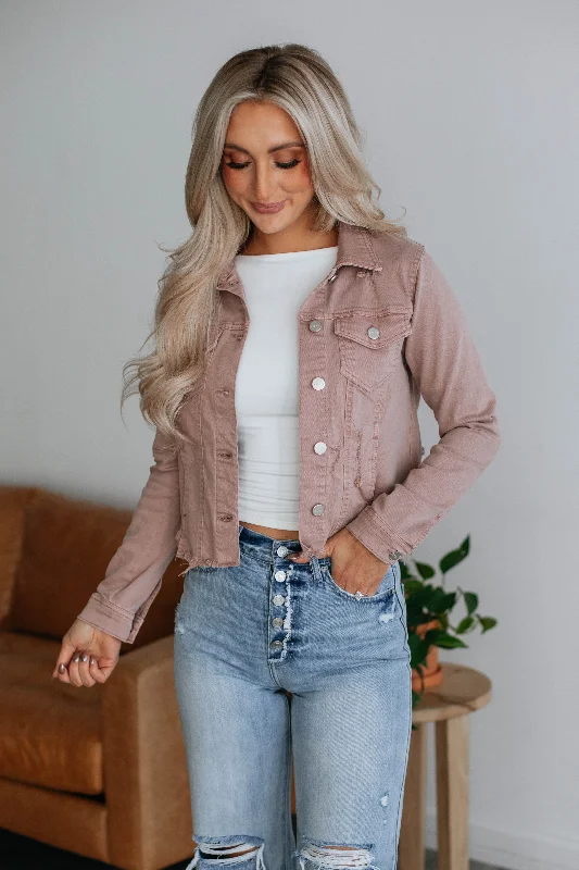 Women’s lightweight jackets for spring fashion -Gemma Risen Denim Jacket - Dusty Mauve