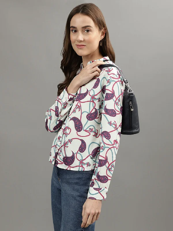 Women’s tie-front tops for stylish detail -Iconic Women Multicolor Printed Spread Collar Full Sleeves Shirt