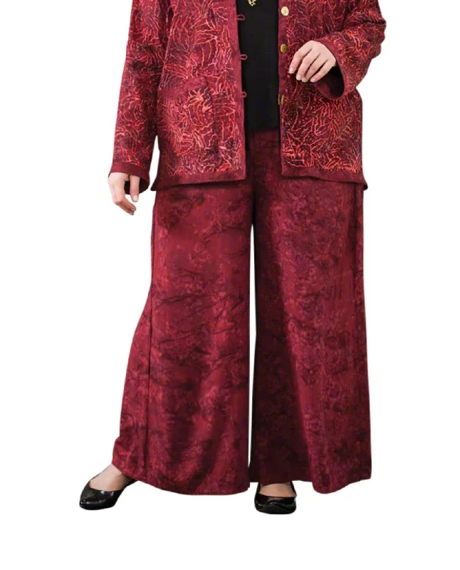 Women’s long sleeve dresses for cooler weather -Women’s faux leather pants for stylish chic -Maggie Palazzo Pants - Plus In Red Batik