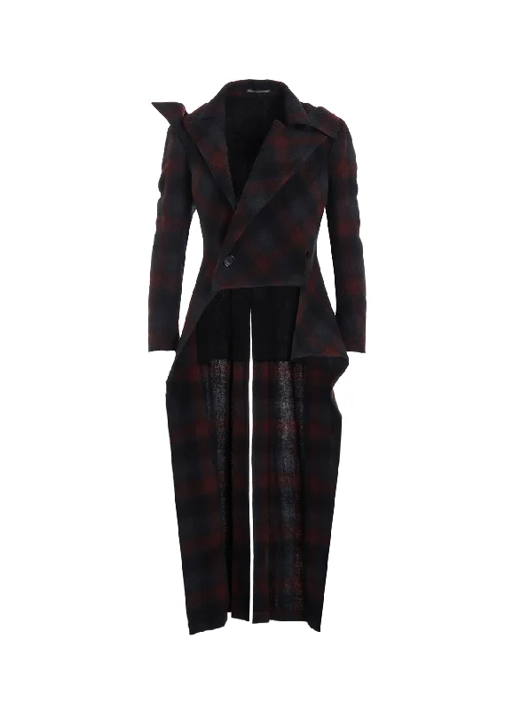 Women’s high-neck coats for extra coverage -GREY OMBRE PLAID D TUXEDO JACKET