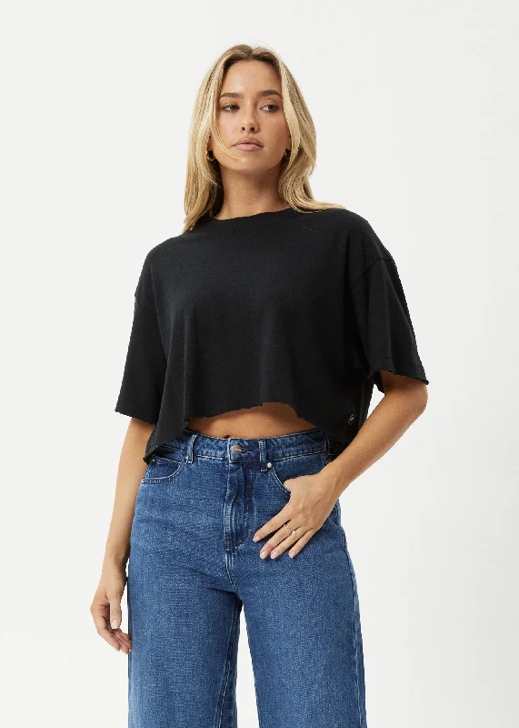 Women’s puffy sleeve tops for playful look -AFENDS Womens Slay Cropped - Oversized Tee - Black