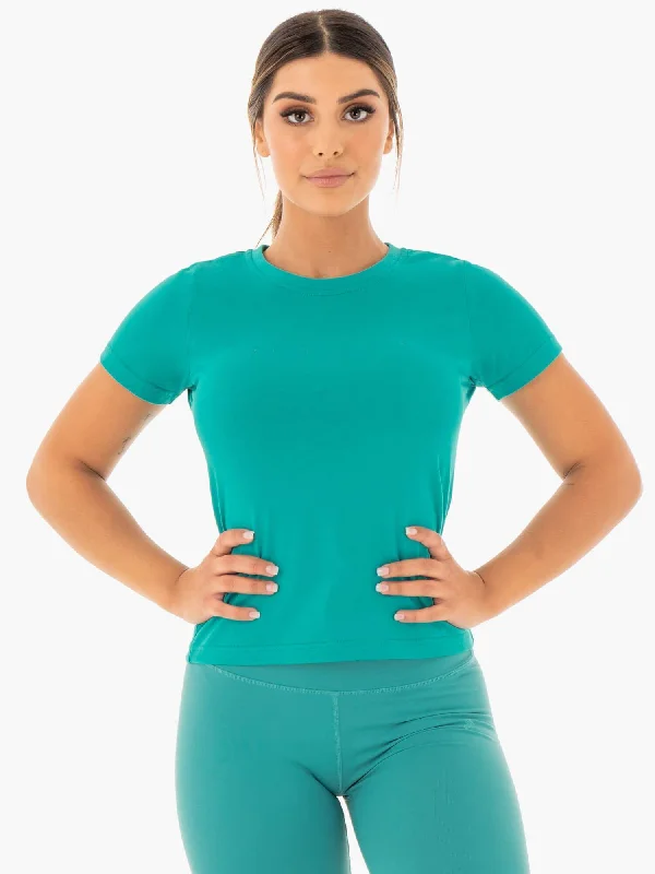 Women’s silk tops for luxury style -Motion T-Shirt - Teal