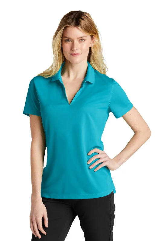 Women’s knitted tops for cozy comfort -Nike Womens Dri-Fit Moisture Wicking Micro Pique 2.0 Short Sleeve Polo Shirt - Tidal Blue