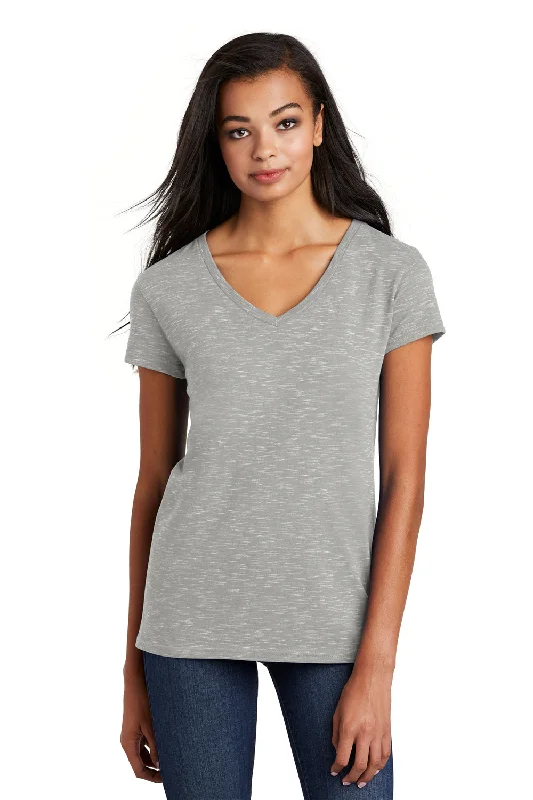 Women’s basic v-neck tops for versatile wear -District Womens Medal Short Sleeve V-Neck T-Shirt - Light Grey