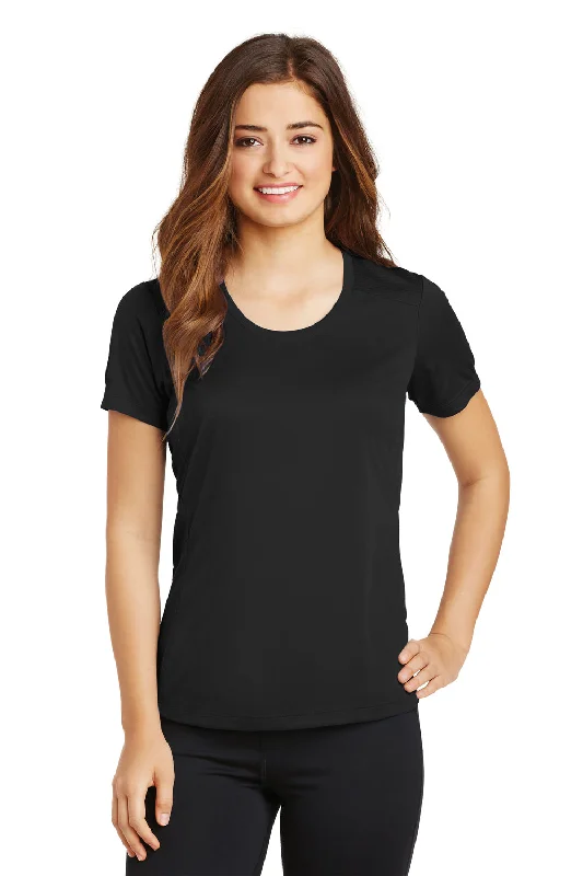 Women’s wrap blouses for feminine silhouette -Sport-Tek Womens Elevate Moisture Wicking Short Sleeve Scoop Neck T-Shirt - Black - Closeout