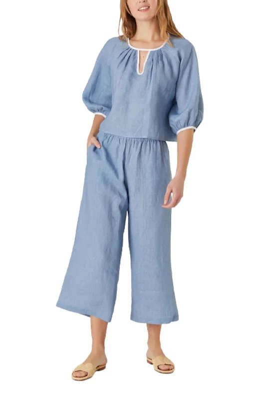 Women’s peplum dresses for flattering waistline -Women’s paperbag waist trousers for casual elegance -Linen Travel Pants In Chambray