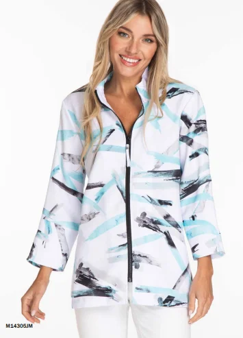 Women’s floral print jackets for vibrant fashion -Jacket- Women-White/green-3/4 Sleeve-M14307jm