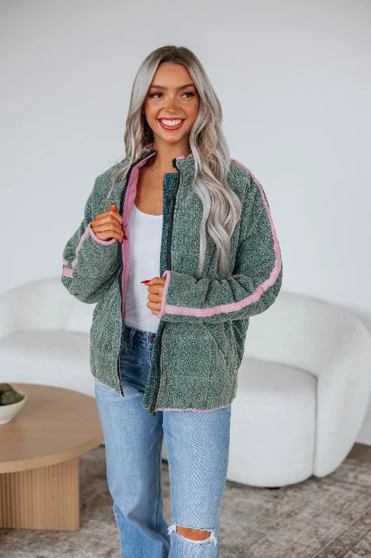 Women’s houndstooth jackets for classic patterns -Kyra Quilted Corduroy Jacket - Dusty Pine