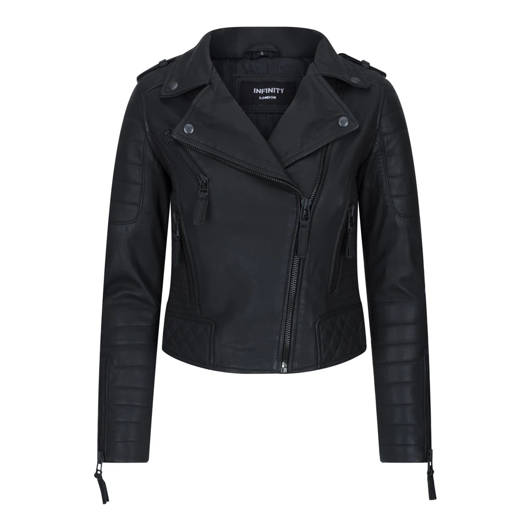 Women’s rainproof jackets for weather protection -Women's Cross Zip Biker Leather Jacket Brando Matt Black Motorbike