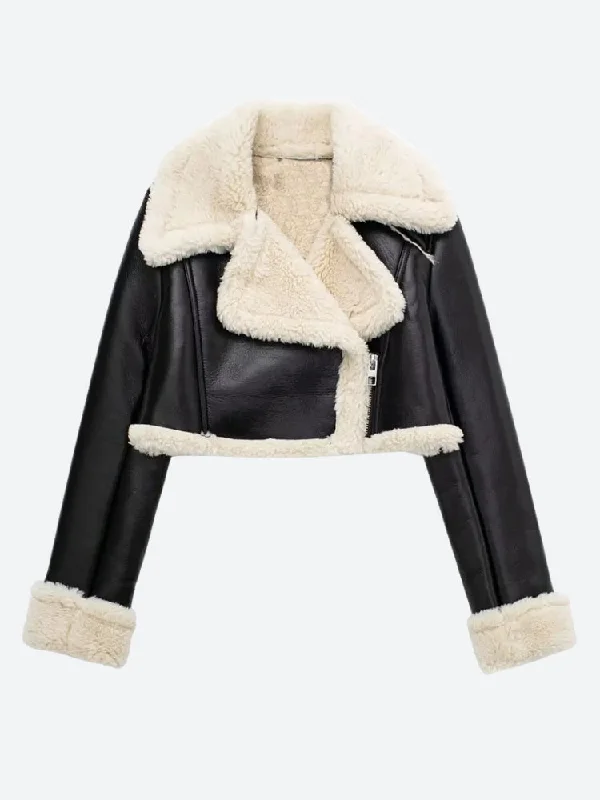 Women’s velvet jackets for luxurious touch -Faux Fur Lined Biker Jacket