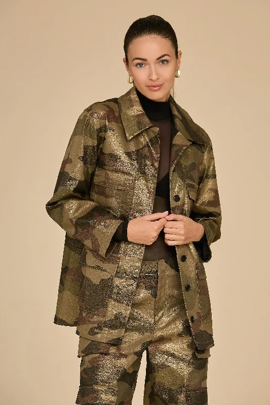 Women’s cropped blazers for modern look -Milan Gold Dusted Cargo Jacket - Camo