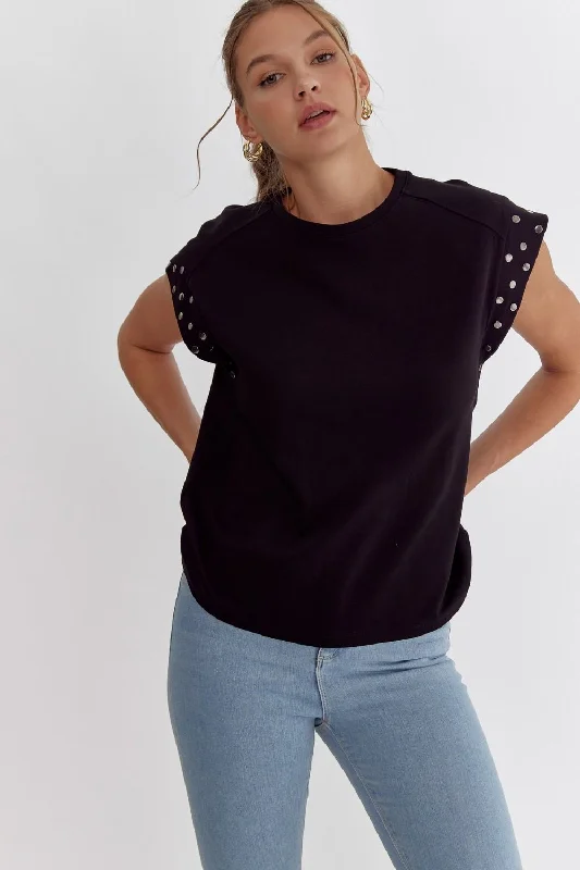 Women’s jersey tops for casual comfort -Simply Perfect Black Studded Top