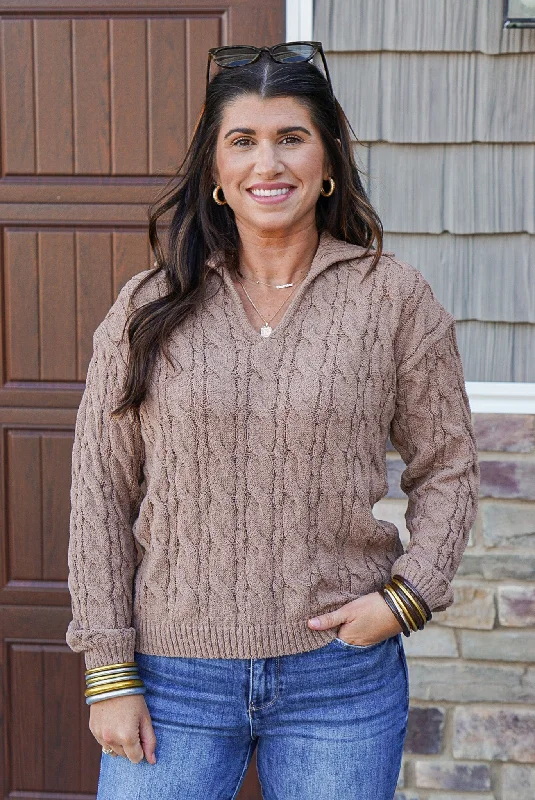 Women’s tunic tops for versatile fashion -Cable Knit Perfection Mocha Sweater