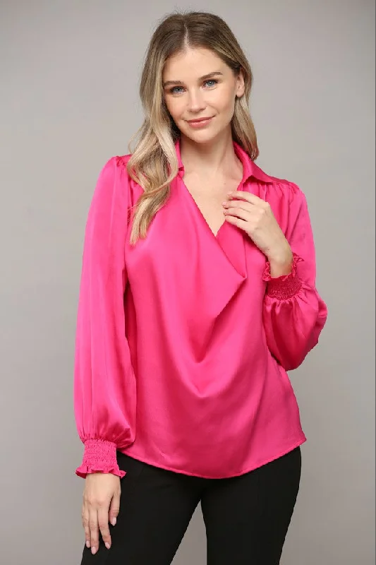 Women’s crossover tops for stylish twist -Endless Possibilities Fuchsia Satin Top