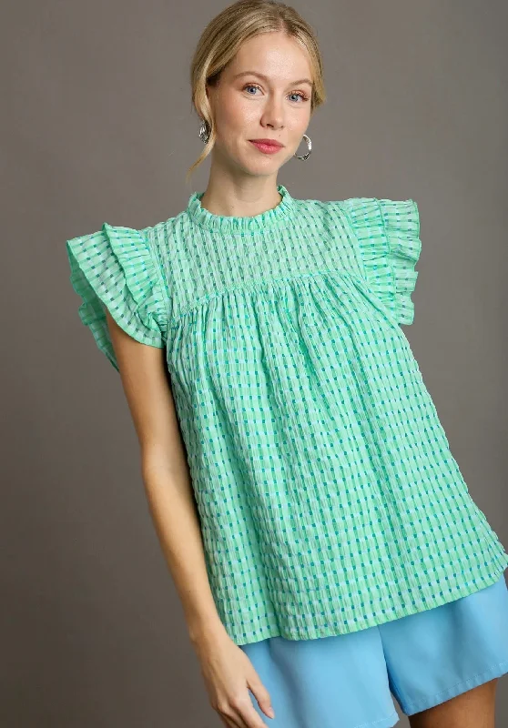 Women’s hoodie tops for sporty style -Gingham Perfection Green Babydoll Top