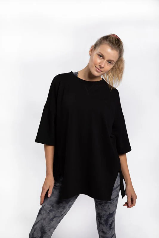 Women’s polo tops for sporty chic -Mono B Black Longline Top