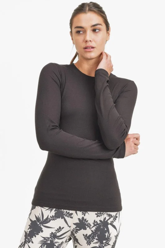 Women’s fitted shirts for tailored look -Mono B Black Ribbed Athleisure Top