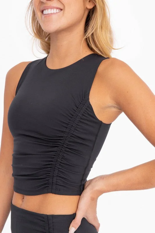 Women’s high-neck tops for sophisticated style -Mono B Black Venice Asymmetrical Cinch Top