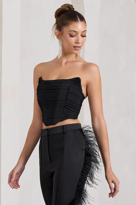 Women’s puff sleeve blouses for dramatic effect -Obsessed | Black Bandeau Mesh Corset Style Crop Top