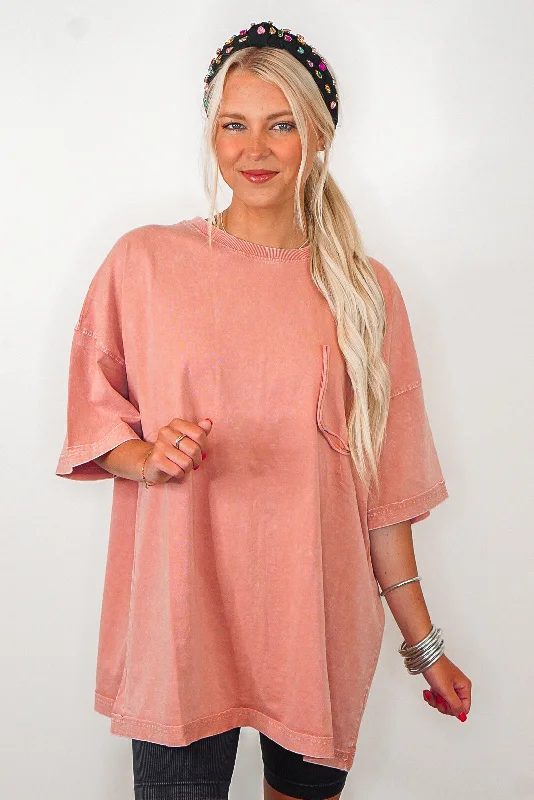 Women’s draped tops for sophisticated fashion -Perfectly Oversized Washed Coral Top