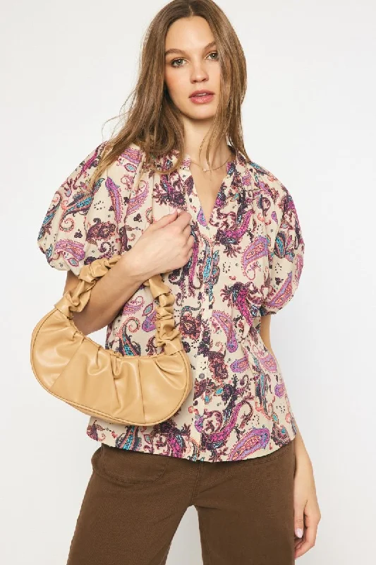 Women’s floral tops for spring vibes -Paisley Perfection Taupe Multicolor Top