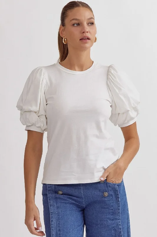 Women’s cold-shoulder tops for trendy fashion -Strut Your Puff Off White Top