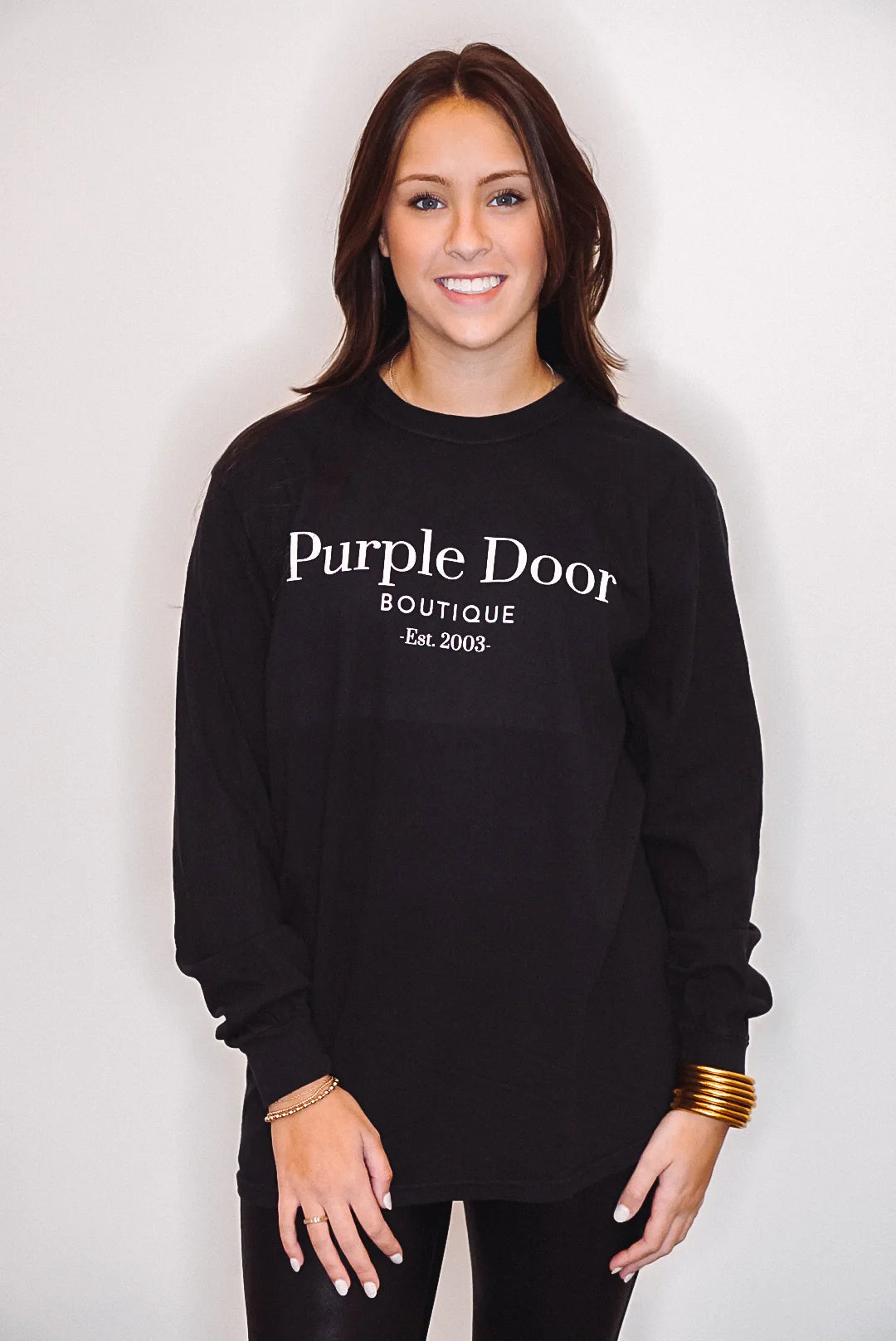 Women’s sleeved tunics for relaxed fit -Purple Door Black T-Shirt