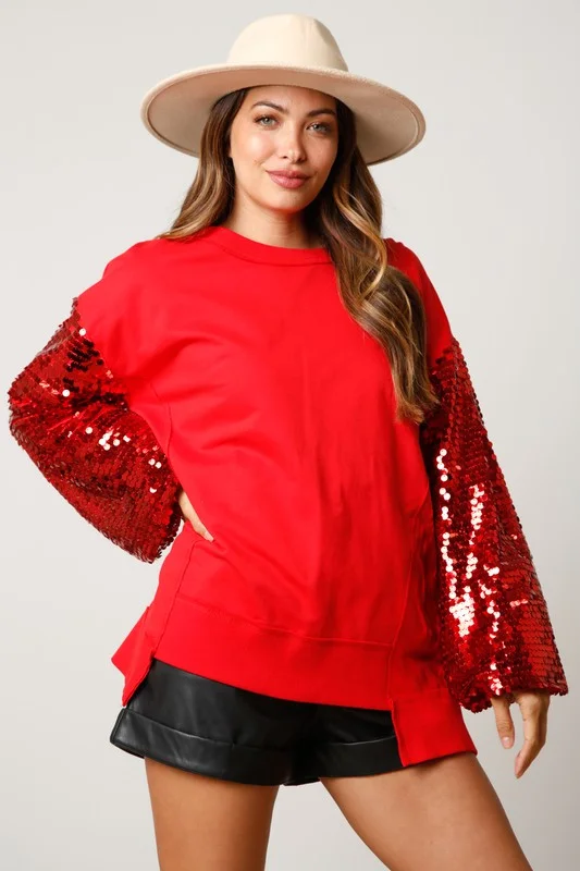 Women’s graphic print tops for expressive fashion -Holiday Glam Red Sequin Top