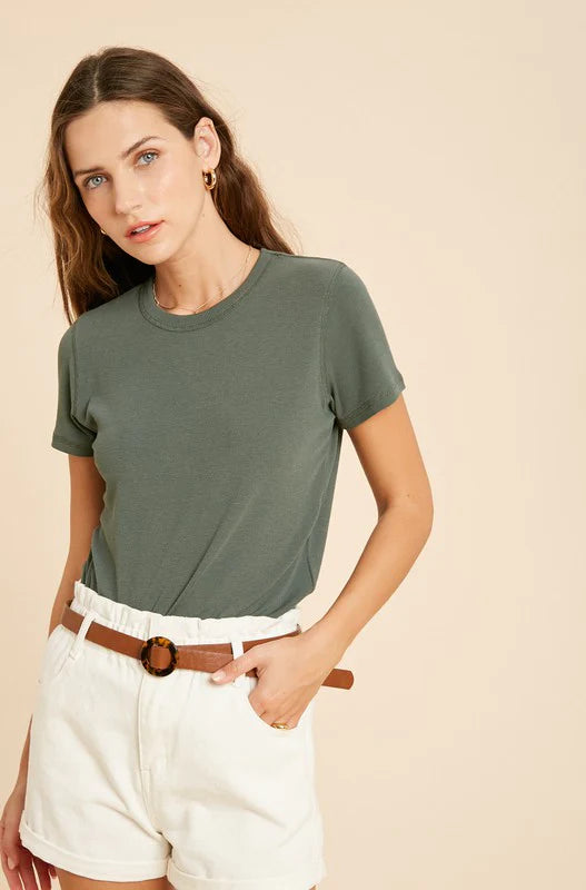 Women’s embroidered tops for detailed design -Ribbed Knit Dark Sage Basic Top