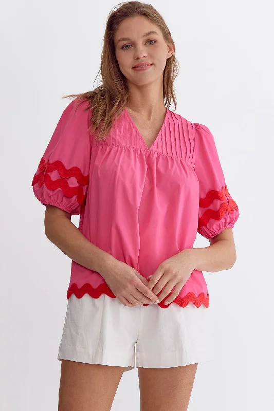 Women’s fitted tops for modern look -Sassy Ric Rack Pink Top