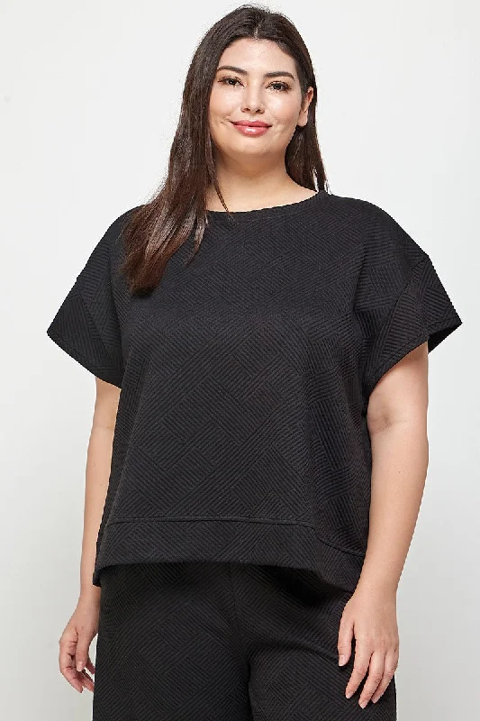 Women’s batwing sleeve tops for relaxed fit -My Heart Textured Black Top