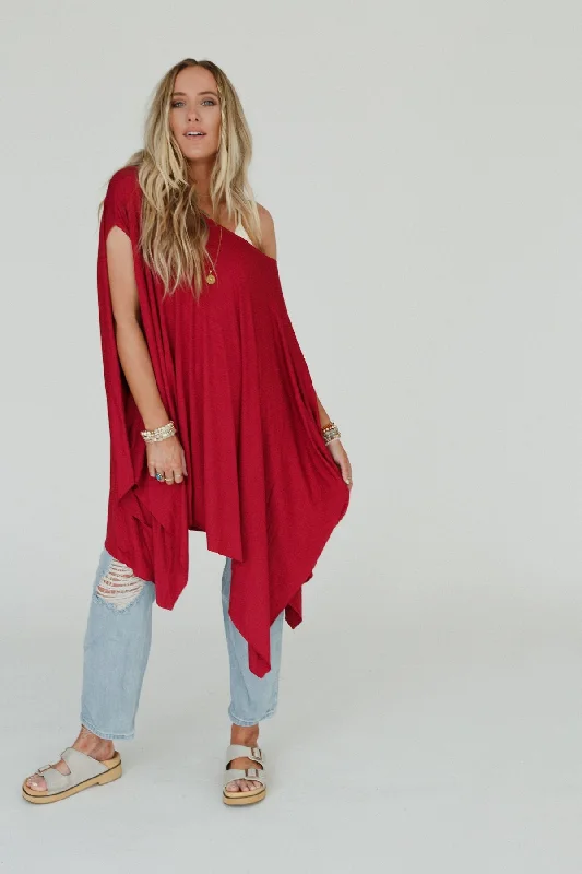 Women’s pleated tops for structured fashion -The Wren Tunic - Cranberry Red