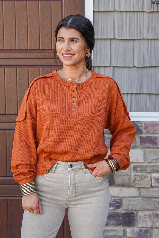 Women’s oversized tops for relaxed fit -Thermal Knit Trends Rust Top