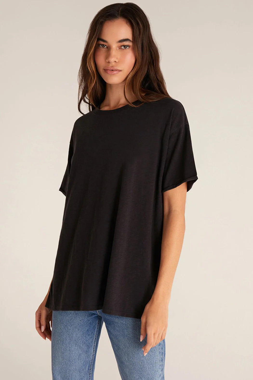 Women’s zip-up tops for active wear -Z Supply Black Oversized Tee