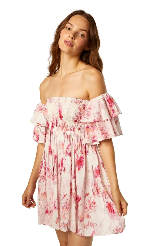 Women’s sequined dresses for festive events -Dina Off Shoulder Short Dress Abstract Rose Flora