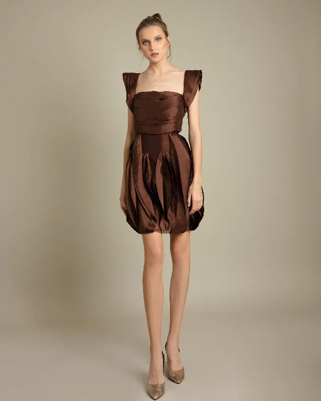 Women’s balloon sleeve dresses for dramatic look -Laser Cut Short Dress