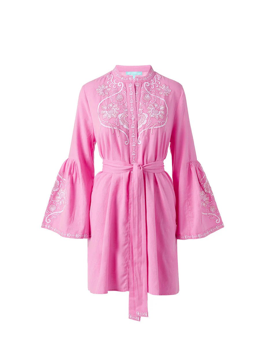 Women’s formal dresses for elegant occasions -Everly Embroidered Belted Short Dress Pink/White