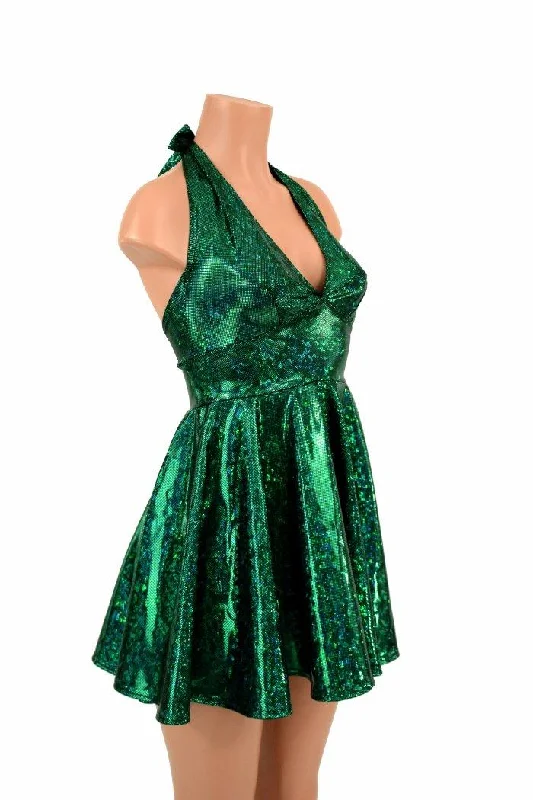 Women’s tiered dresses for playful fashion -Green Kaleidoscope Halter Skater Dress