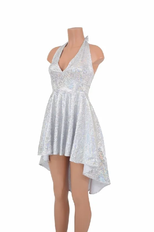 Women’s sweetheart neckline dresses for romantic style -Hi Lo Silvery White Halter Dress