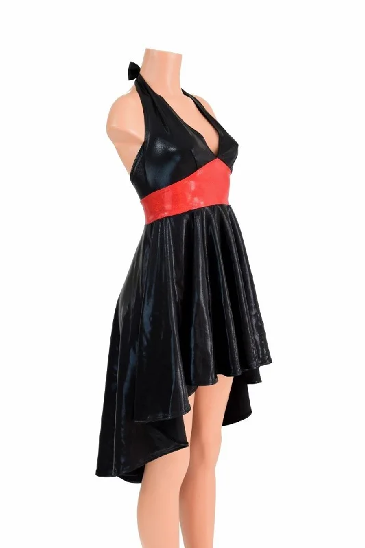 Women’s color-block dresses for bold design -Hi Lo "Black Widow" Halter Dress